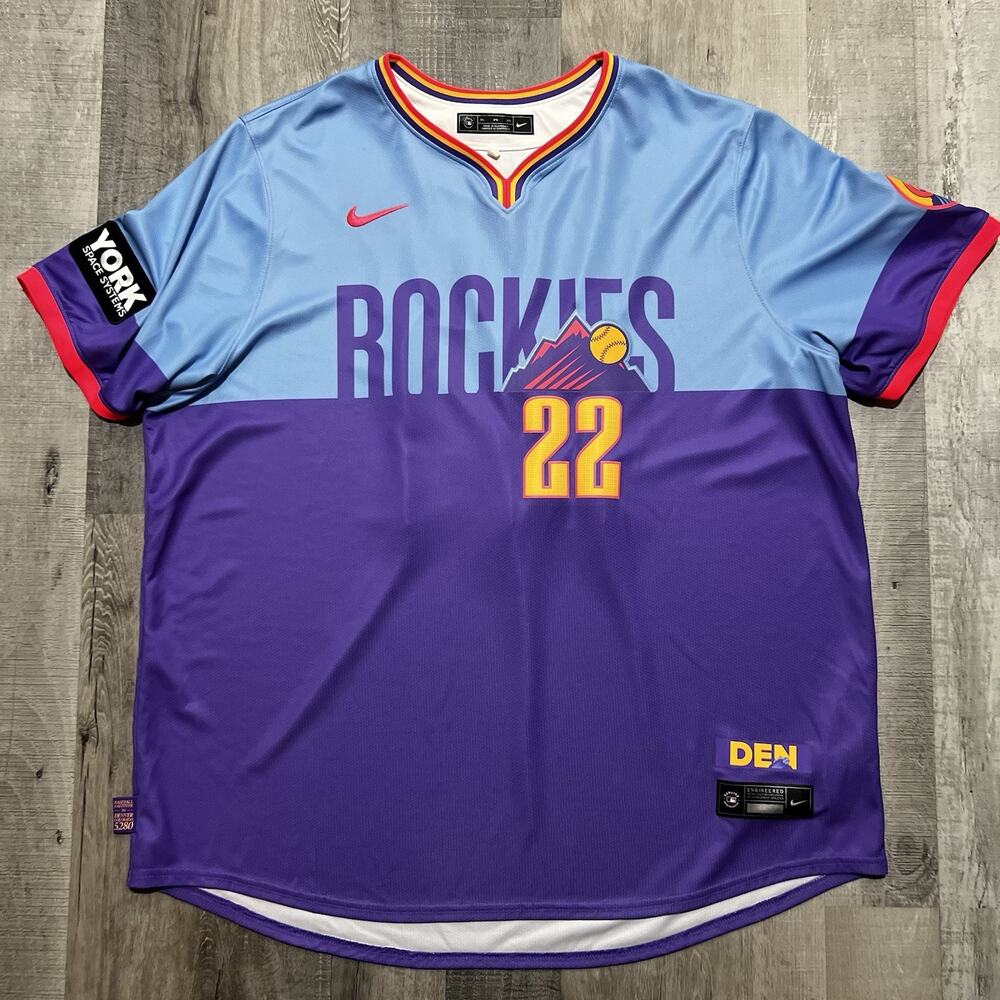 Colorado Rockies Nike City Connect Baseball Jersey Purple Blue Mickey Moniak #22